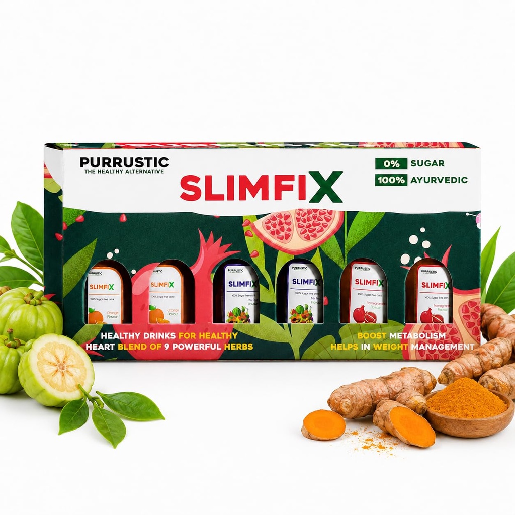 SLIMFIX - Natural Weight Loss Through 9 Ayurvedic Herbs, Control Metabolism and Digestion, Natural Juice from Triphala, Turmeric & Dandelion, No Added Sugar (6 Bottles, 6 Day, 60ML Each)