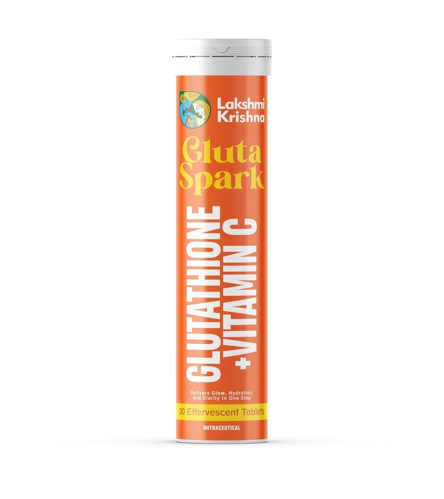 Lakshmi Krishna Gluta Spark Glutathione + Vitamin C 40 Effervescent Tablets | With Hydration support & Antioxidant blend | Zero Sugar Skin Glow Drink | For Clear & Glowing Skin(1pack)