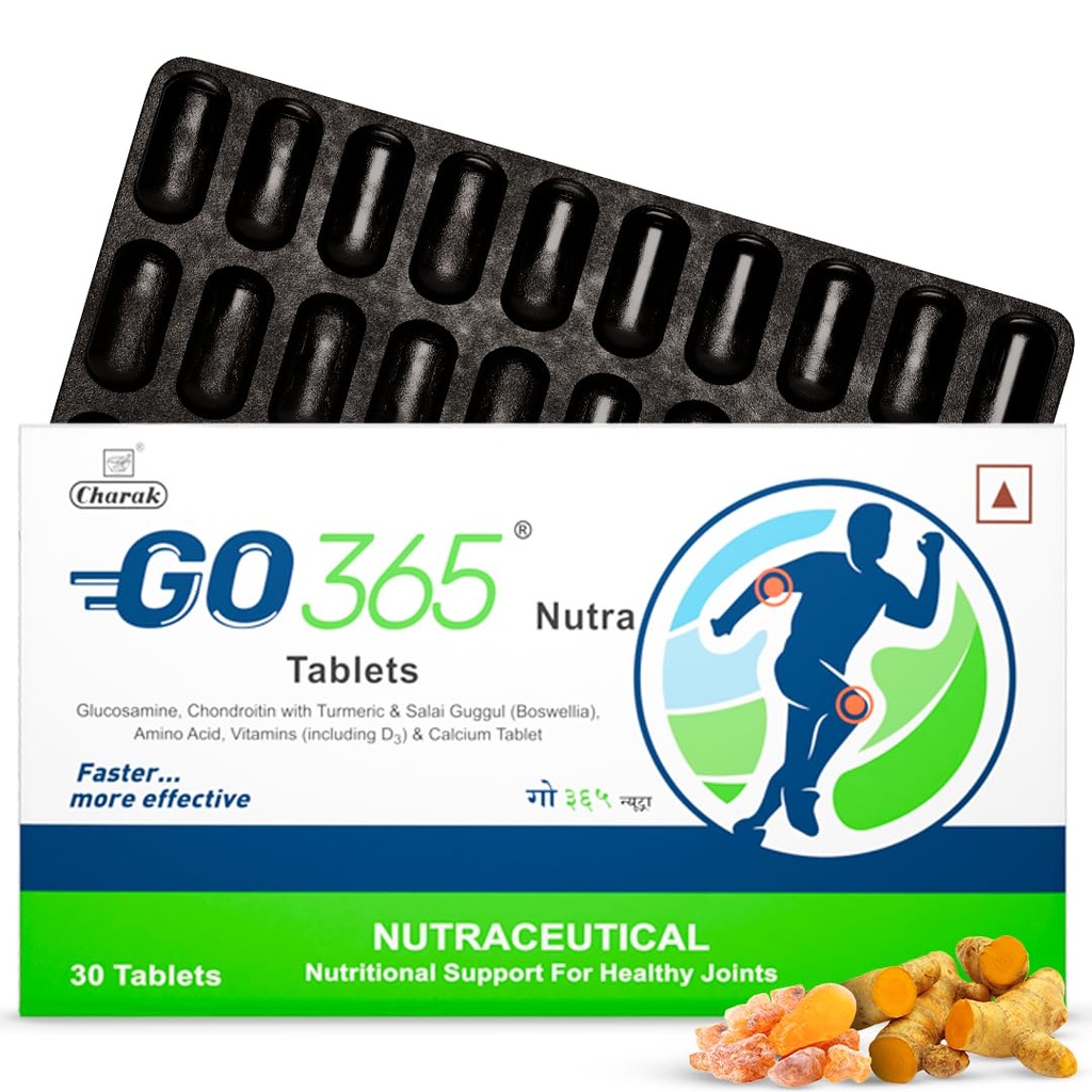 Vedistry Go365 Nutra Tablets | Ayurvedic Pain & Mobility Support | Helps Reduce Stiffness, Strengthen Bones & Flexibility | Daily Joint Health Supplement with Glucosamine, Chondroitin & Curcumin – 30 Tabs (Pack of 1)