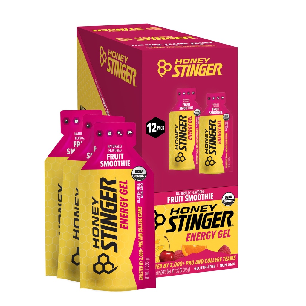 Honey Stinger Organic Fruit Smoothie Energy Gel, Gluten Free & Caffeine Free, für Übung, Laufen und Performance, Sporternährung für Heim & Gym, Pre and Mid Workout, 12 Pack, 13.2 Unze