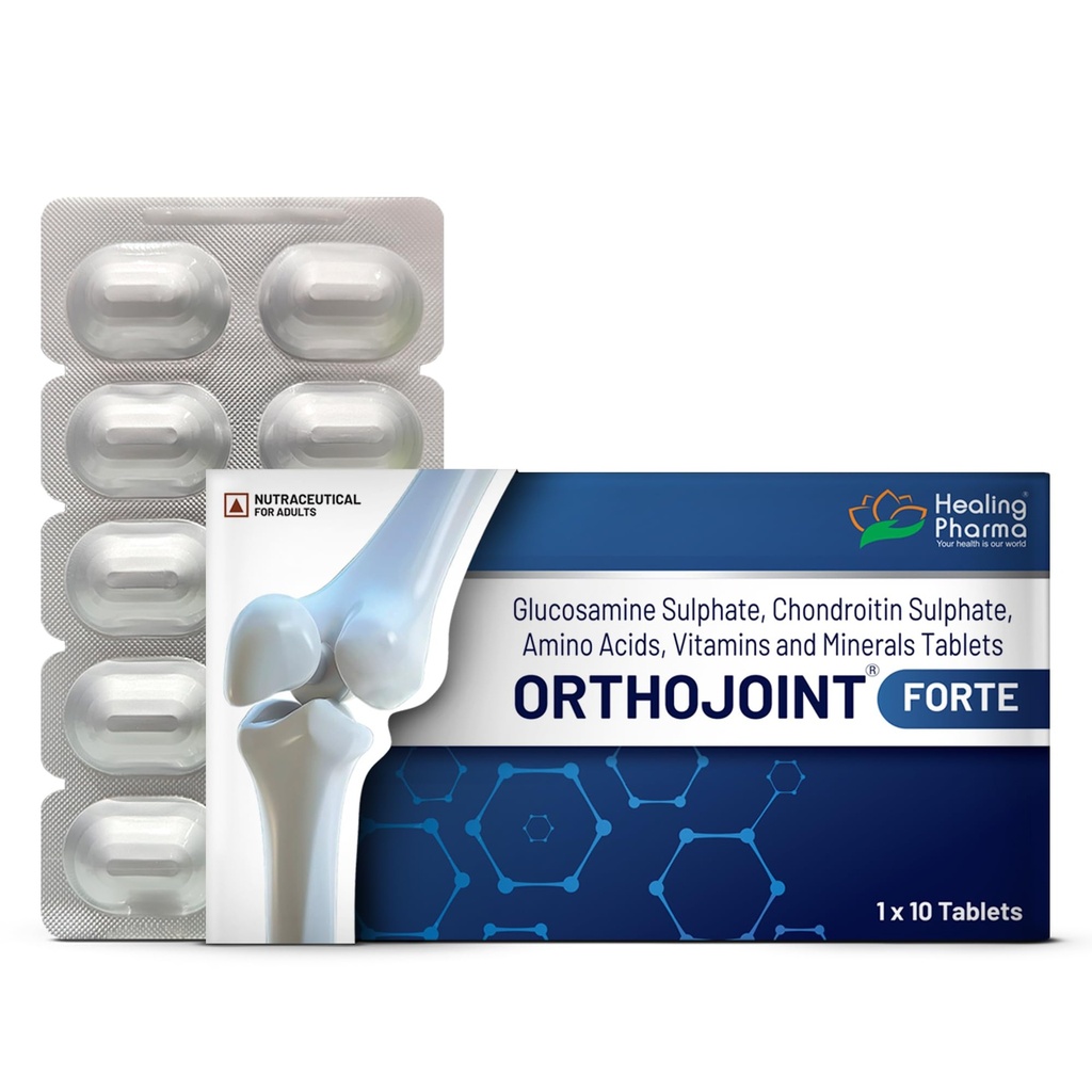 Healing Pharma - Orthojoint Forte Tablets – Advanced Joint Health Supplement with Glucosamine Sulphate, Chondroitin Sulphate & Vitamins – Supports Flexibility, Mobility & Cartilage Repair - 1 x 10 Tabs