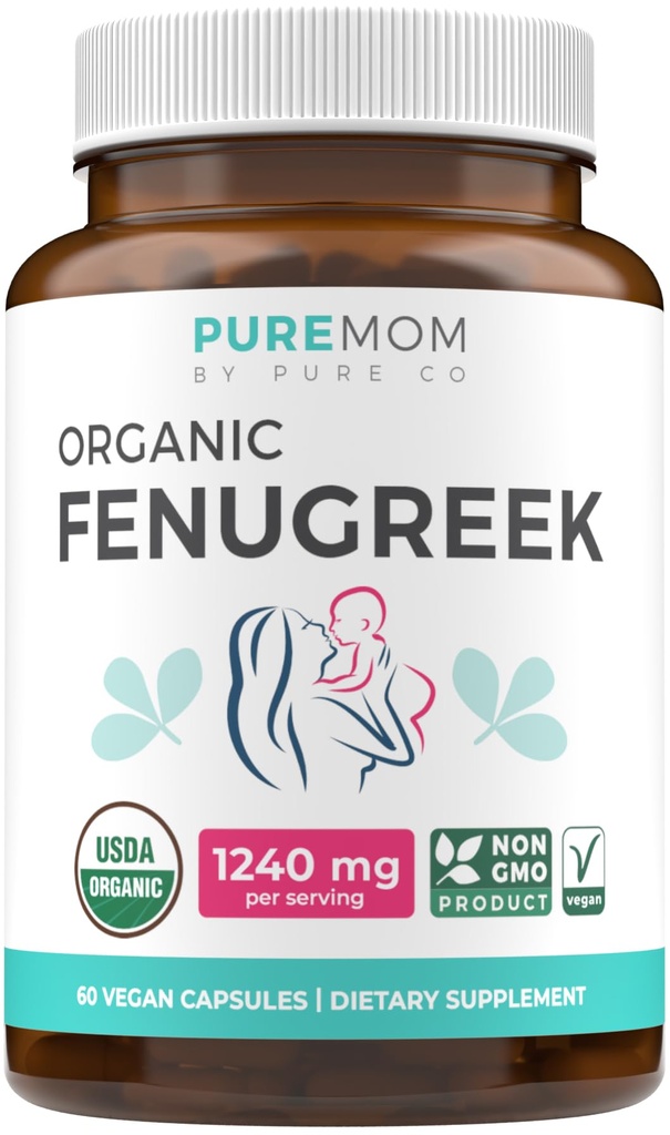 USDA Organic Fenugreek Capsule per le Donne - Efficace Lattazione Supplemento per Aumento del Latte Del Seno - Supporto per l'allattamento al seno alle erbe per le madri - Gluten Free - 60 Vegan Capsules (No Pillole)