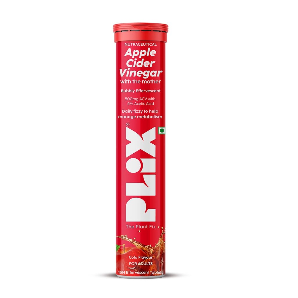 PLIX - THE PLANT FIX Apple Cider Vinegar Effervescent | With Mother ACV | Vitamin B6 & B12 | Pack of 1 (Cola), 15 Tablets | No Added Sugar | Easy to Carry & Consume