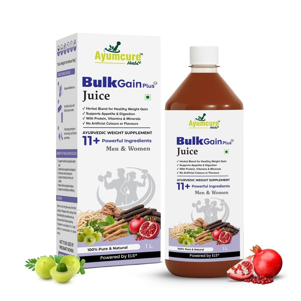 Ayumcure BulkGain Plus Juice 1L | Ayurvedic Weight Gain Supplement with 11+ Herbs | Supports Healthy Weight Gain, Improves Appetite & Digestion | Boosts Energy & Strength | 100% Natural
