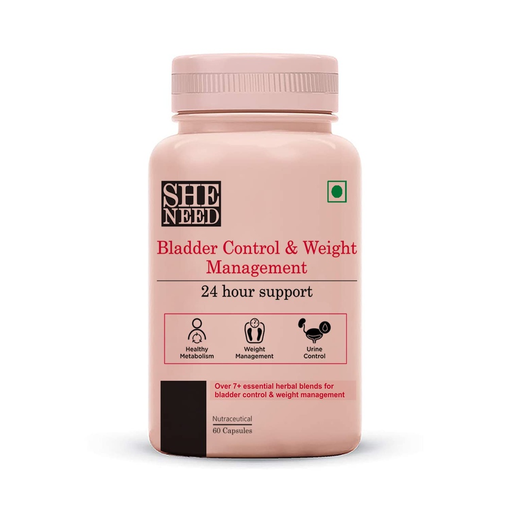 SheNeed Bladder Control & Weight Management for women | Reduces Occasional Urgency | Healthy Metabolism | Good Night’s Sleep +24hrs Supports – 60 Capsules