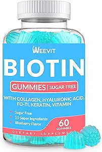 Biotina Gummies, Zucchero Biotina Gratuita Vitamine per Donne & Uomini Supporta la Crescita dei capelli, Unghie & Pelle, Biotina Masticabile e Collagene Integratore | Senza Glutine