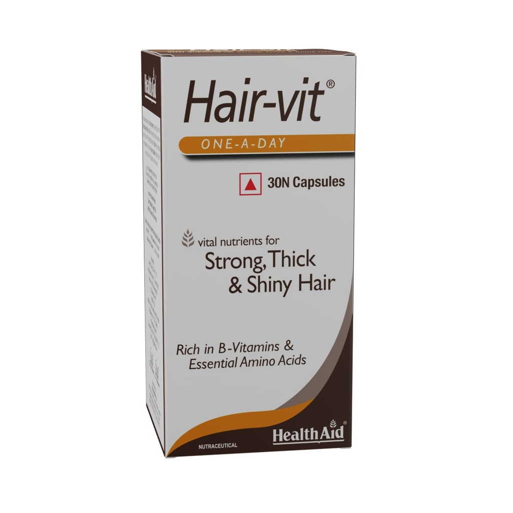 HealthAid Hair-Vit with Biotin, Zinc, Folic Acid, Fibre & Multivitamins | Hair Supplement for Men & Women | Supports Stronger, Thicker & Shinier Hair | 30 Softgel Capsules