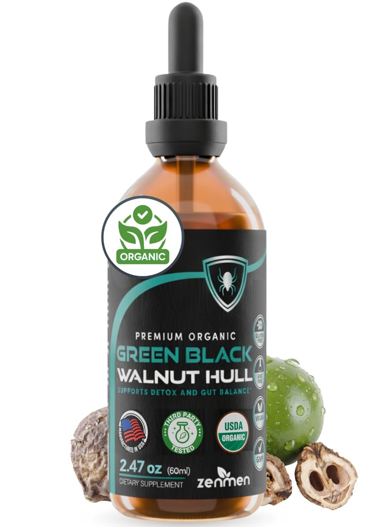 Zenmen Organic Green Black Walnut Hull Tincture - Hochwirksame Formel für Immununterstützung und Quelle von Antioxidantien - 2.32 oz / 60ml, Vegan, Hergestellt in den USA