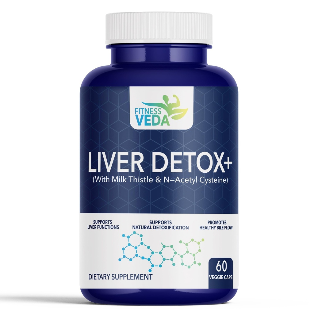FITNESS VEDA Liver Detox+ Supplement | Milk Thistle, N-Acetyl Cysteine (NAC), Dandelion Root & Herbal Blend | Supports Liver Health, Natural Detoxification, Liver Cleanse & Fatty Liver Wellness | Antioxidant Support | 60 Veg Capsules