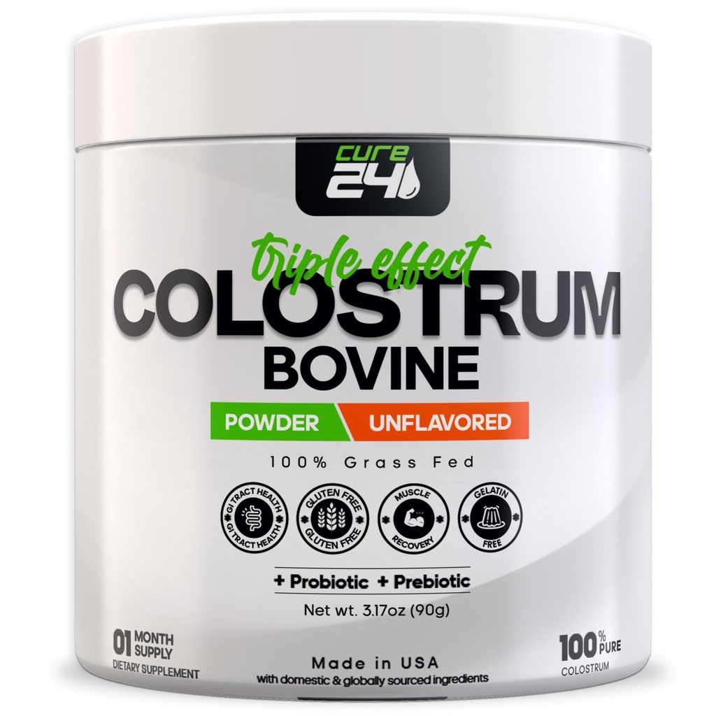 Bovine Colostrum X3 Supplement Pulver für Menschen, 100% reine ganz natürliche Gras Fed Superfood, High IgG, Plus Probiotic & Prebiotic, Unflavored, Made in USA