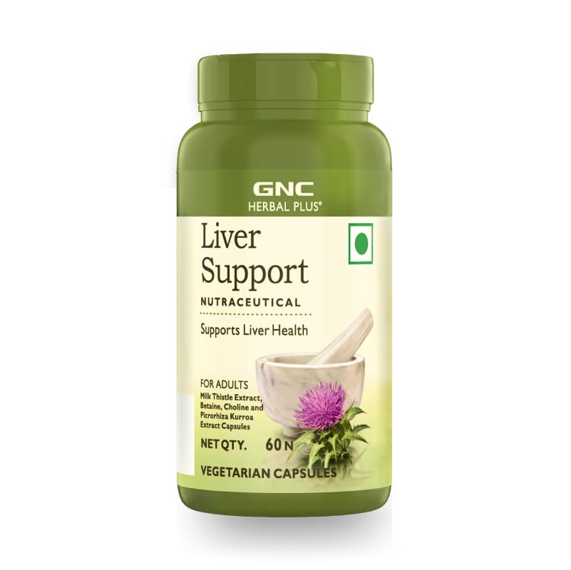 GNC Herbal Plus Liver Support | 500mg Milk Thistle, 500mg Betaine & 200mg Picrorhiza Extract | 60 Veg Capsules | Promotes Liver Health, Detox, & Metabolism | High Potency Formula