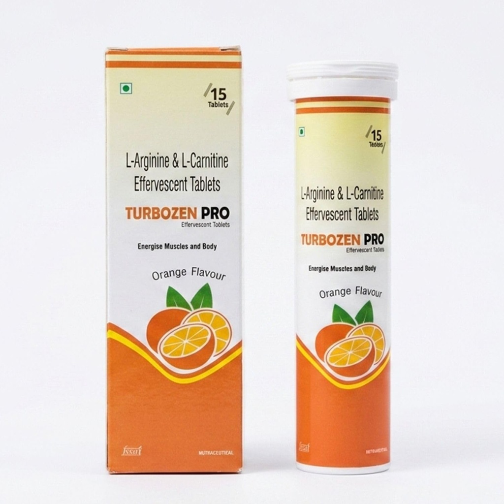TURBOZEN PRO L-Arginine & L-Carnitine Effervescent Tablets | Orange Flavor Energy Drink Tablets | Daily Stamina & Active Lifestyle Support | 15 Effervescent Tablets