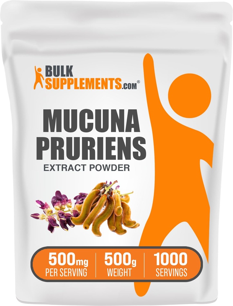 BulkSupplements.com Mucuna Pruriens Estratto di polvere - Mucuna Pruriens Supplementi, Integratore di erbe - Vegan & Gluten Free, 500mg per porzione, 500g (1.1 lbs) (Pack of 1)