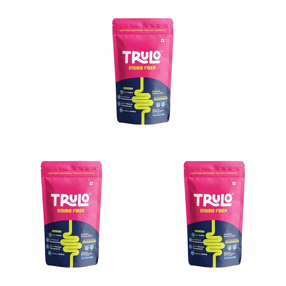 Trulo Prebiotic Fiber Supplement Powder – Sunfiber® PHGG | Supports Gut Health, Digestion, Blood Sugar & Cholesterol | Diabetic Friendly | Gluten-Free, Low GI – 120g (Pack of 3)