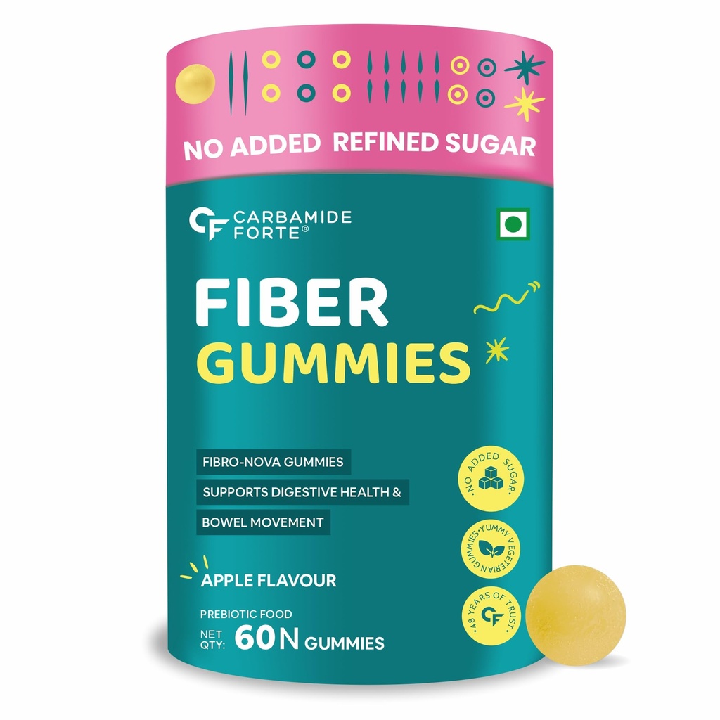 Carbamide Forte Fiber Gummies | Daily Fiber Supplement | Dietary Supplements For Constipation | Healthy Digestion, Weight & Blood Sugar Management | 60 Veg Apple Flavoured Gummies
