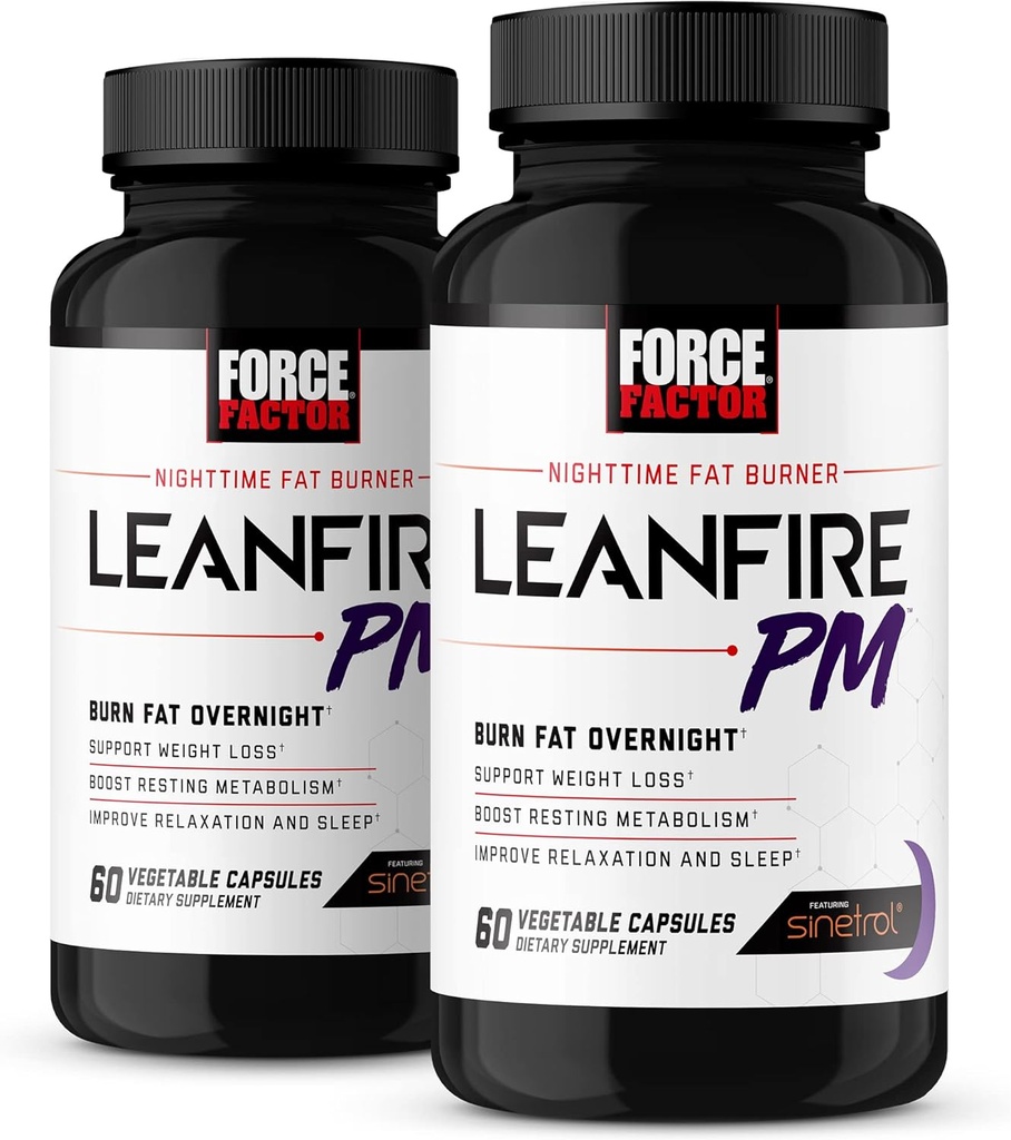 Facteur de force LeanFire PM, pilules de perte de poids pour les femmes et les hommes, brûleur de graisse et pilules de perte de poids de nuit pour brûler la graisse, stimuler le métabolisme, avec la mélatonine, 60 comte (paquet de 2)