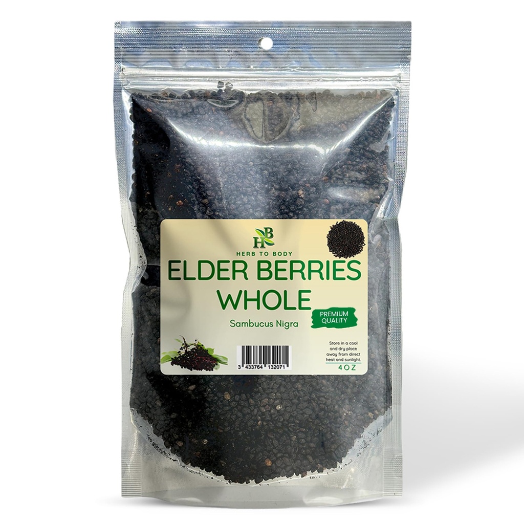Herb To Body Organic Elderberry Dried Whole - 4oz Wildcrafted Sambucus Elderberry for Syrup, Teas, and Herbal Recipes