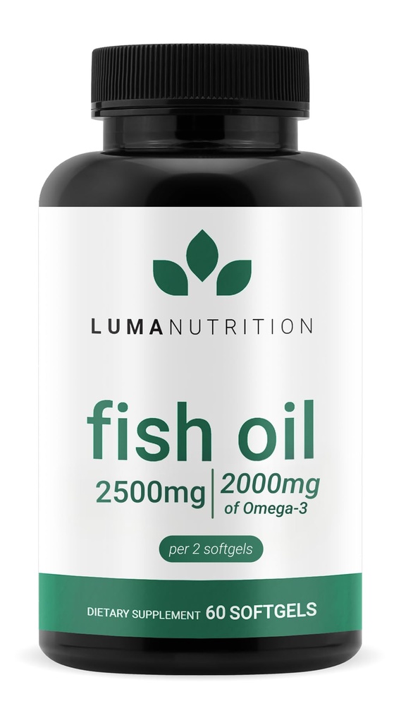 Luma Nutrition Omega 3 Fish Oil Supplement - Extra Strength 2500mg - 2000mg EPA & DHA - Gehirn und Herzgesundheit - 60 Softgels