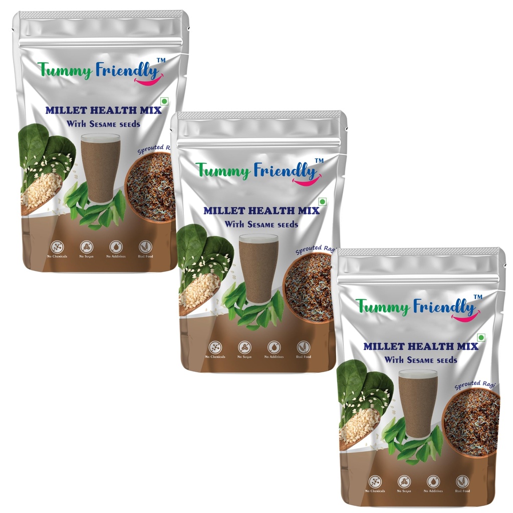 Tummy Friendly Foods Millet Health Mix with Sesame Seeds | Multi Millet Health Mix Powder for Kids and Adults | Sprouted Ragi, Sesame Seeds and Curry Leaves for Calcium | 300 g