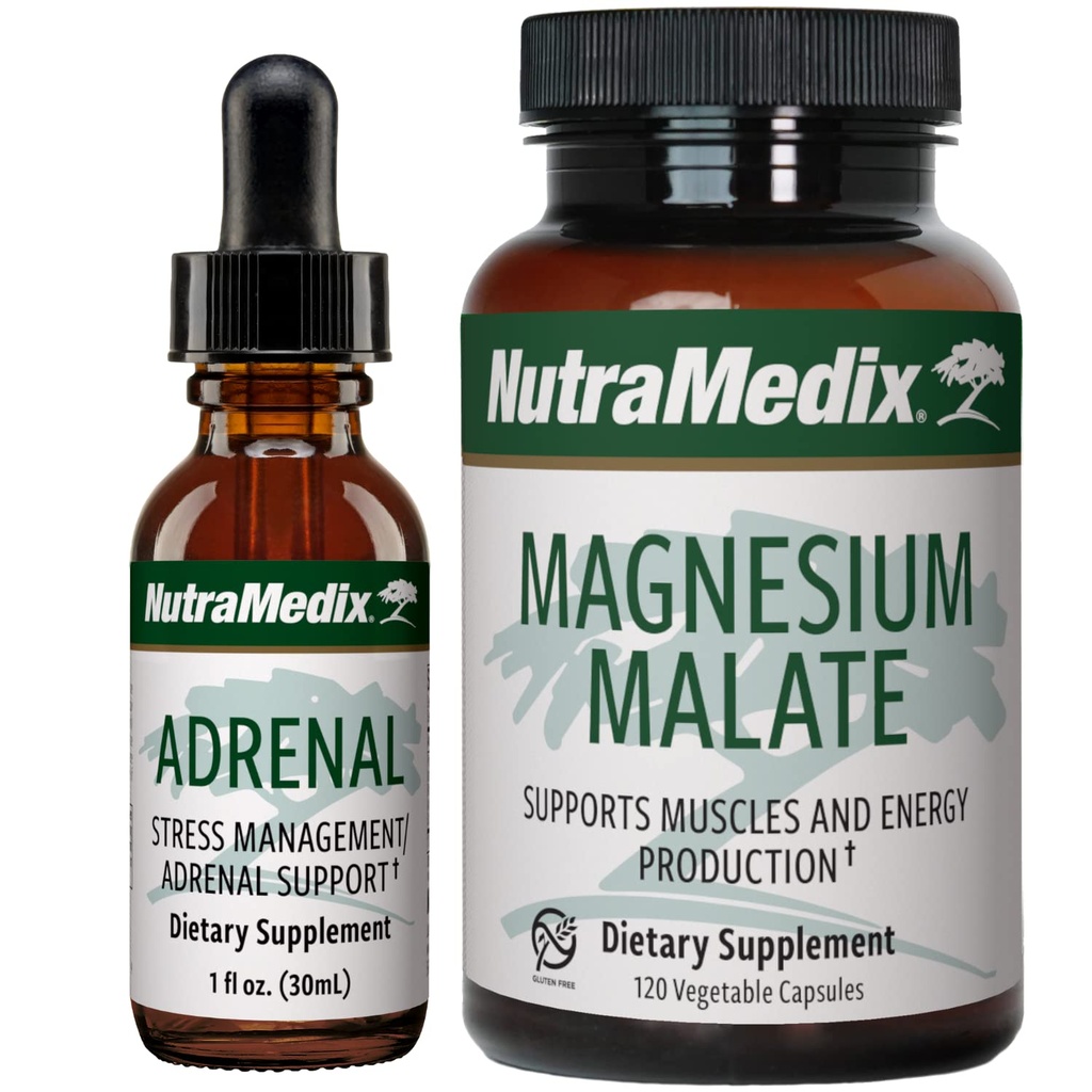 NutraMedix Energy Support Bundle - Inklusive Adrenal Energy Support Liquid Drops und Magnesium Malate Capsules for Energy & Athletic Support - Kein Koffein - 2-Piece Supplement Set