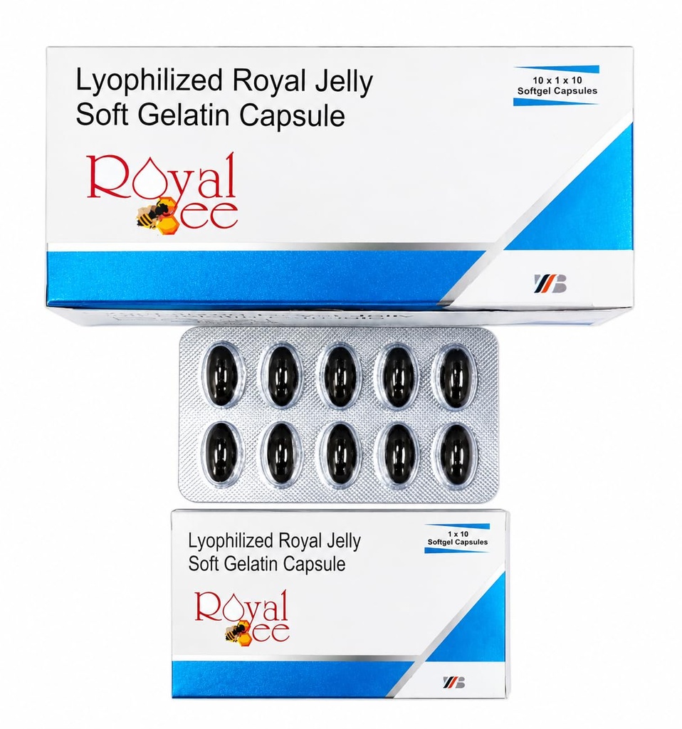 Royal Bee Lyophilized Royal Jelly Soft Gelatin Capsule, Supports Immunity, Boosts Stamina and Energy, Menopause Relief, Antioxidant Support, 10 Capsules