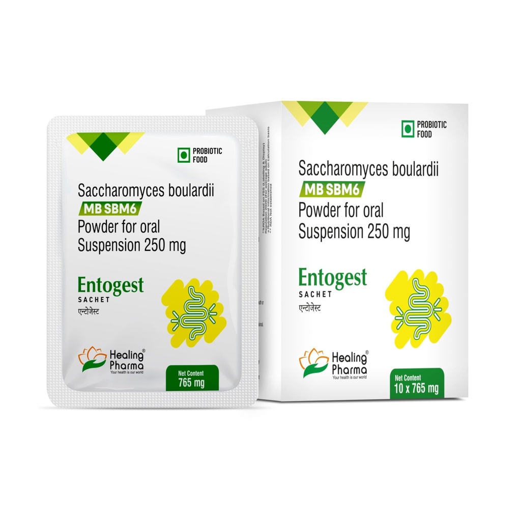 Healing Pharma - Entogest Sachets | Saccharomyces Boulardii 250mg Probiotic Powder - 10 Sachets