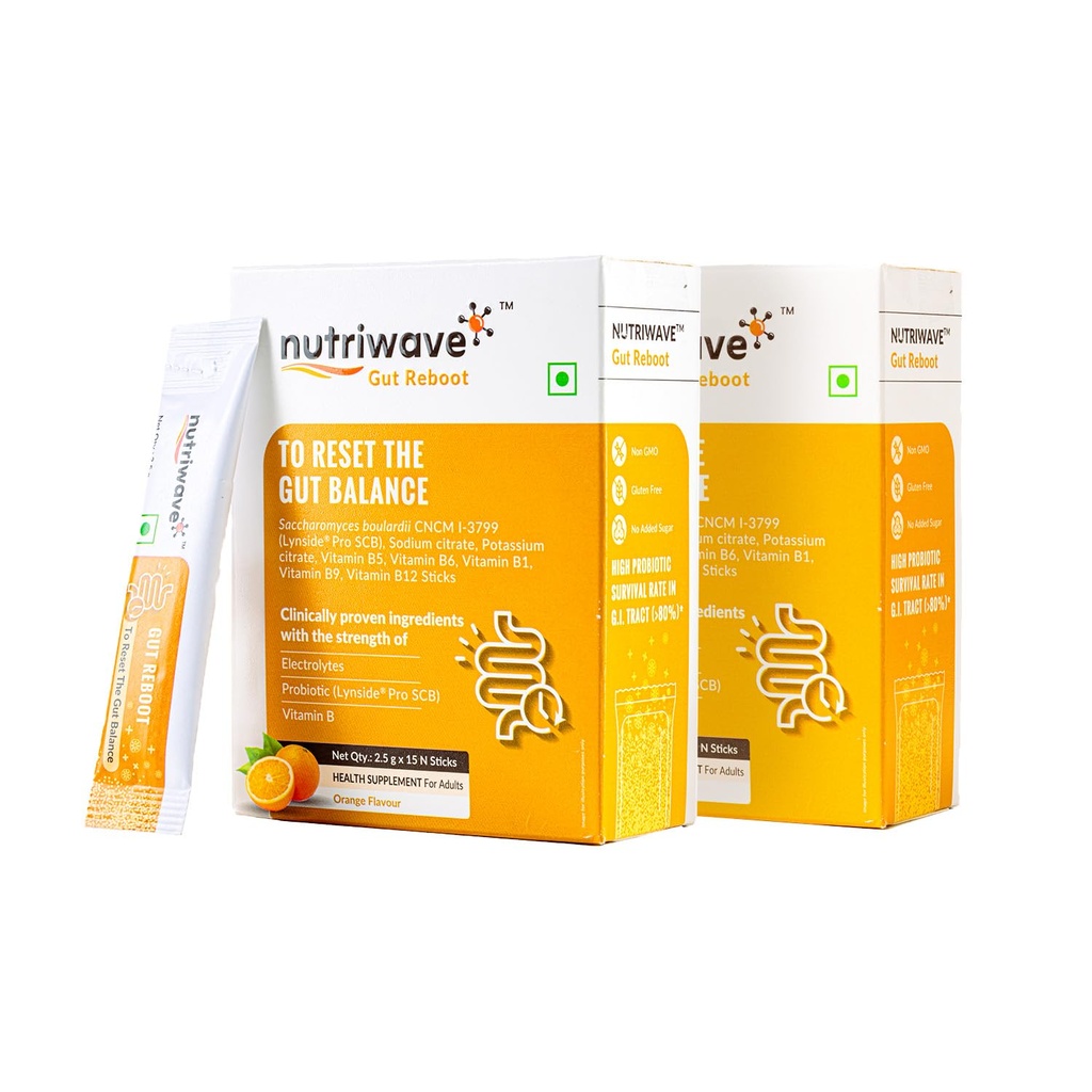 Gut Reboot Sachets for Gut Health & Digestion | Reduce Bloating, Gas, Indigestion & Upset Stomach | Probiotics, Vitamin B Complex & Electrolytes | Orange Flavour, 30 x 2.5g Powder Sachets