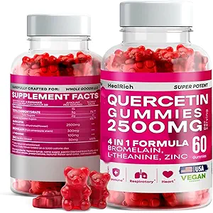 Quercetin Gummies - 2500MG Quercetin con Bromelain L-theanine & Zinc - Pure Supplemento per Sistema Immune Lung and Allergy Support - Integratori Immmunity Booster Vegan per Bambini & Adulti - 2 Confezione