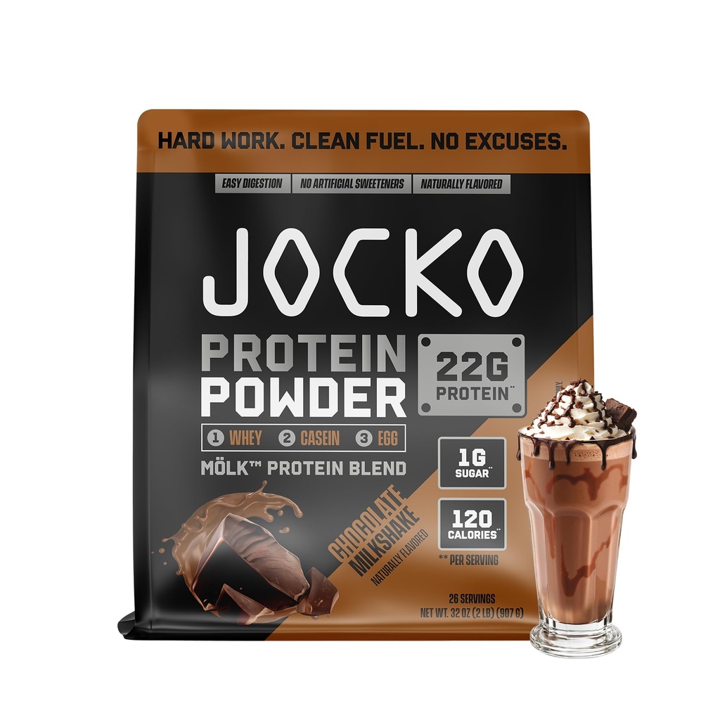 Jocko Fuel Whey Protein Powder, Chocolate Milkshake, 22g Protein, Digestive Enzymes + Probiotic Blend, No Sugar Added, with Essential Amino Acids + Electrolyte Minerals, 26 Servings