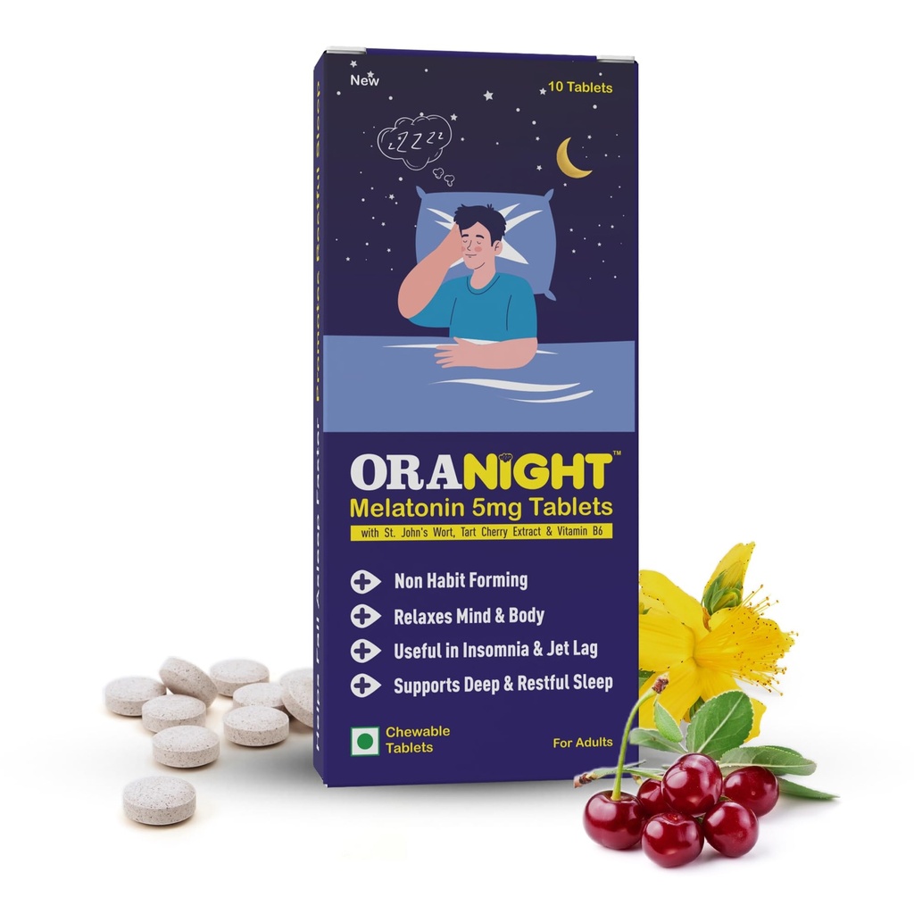Melatonin 5mg Chewable Tablets in Chocolate Flavour | Sleep Support Supplement with St. John’s Wort, Tart Cherry Extract & Vitamin B6 | Helps Relax Mind & Body & Support Natural Sleep Cycle | 10 Tablets (Pack of 5)