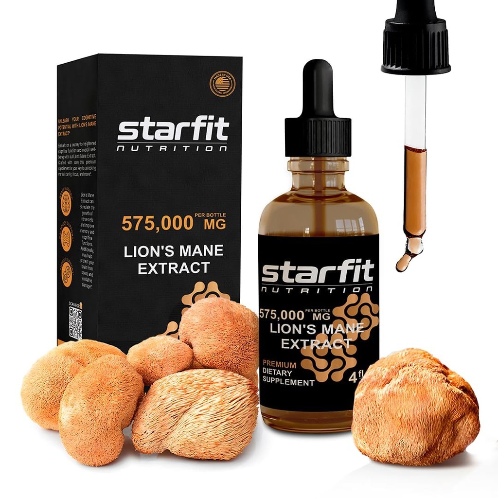 Estratto di funghi del leone di STARFIT, 575.000 mg, supplemento liquido per il supporto immunitario, la memoria e la salute digestiva, 4 fl oz