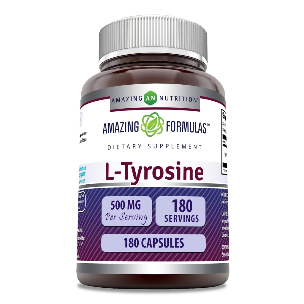 Incredibile formula L-Tirosina Aminoacido Supplemento | 500 Mg per Serving | 180 capsule | Non-GMO | Gluten-Free | Made in USA