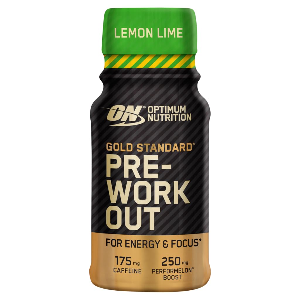 Optimum Nutrition Gold Standard Pre-Workout Energy Shot, Ready to Drink Food Supplement with Beta Alanine, Caffeine, PerforMelon Boost and Vitamin B6 and B12, Lemon Lime Flavour, 12-Pack, 12 x 60 ml