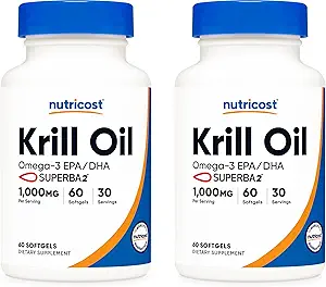 Nutricost Krill olio 1000mg; 60 Liquid Softgels (2 bottiglie) - Omega-3 EPA-DHA
