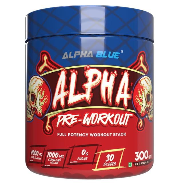 AlphaBlue Pre-Workout Supplement Powder | Full Potency Energy + Pump + Strength | EAA for Muscle Recovery & Performance | 300g | For Gym & Sports BlueBerry