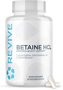Revive MD Betaine HCL mit Pepsin Verdauungsenzymen, 180 vegetarische Kapseln - Betaine Hydrochlorid-Ergänzung unterstützt gesunde Verdauung & Nährstoffabsorption - Hilft mit Stomach Säure Levels