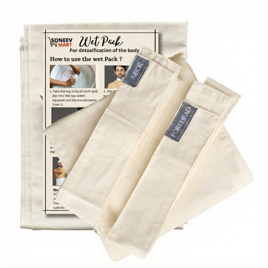 JK ENTERPRISE Wet Pack | Satvic Lifestyle | Cotton Patti | Body Detox | Place on Head, Neck, Abdomen | Pain relief | Cloth bag & Manual Included | Pack of 1