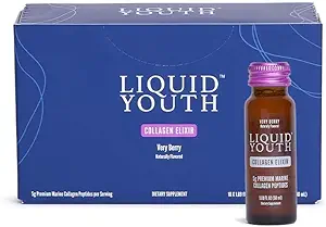 Liquid Collagen Elixir Shot for Women & Men - Premium Liquido Collage Marine per la crescita dei capelli, Pelle, Unghie, Bone & Joint Health - Travel-Friendly (Very Berry, 10 Serve per Box)