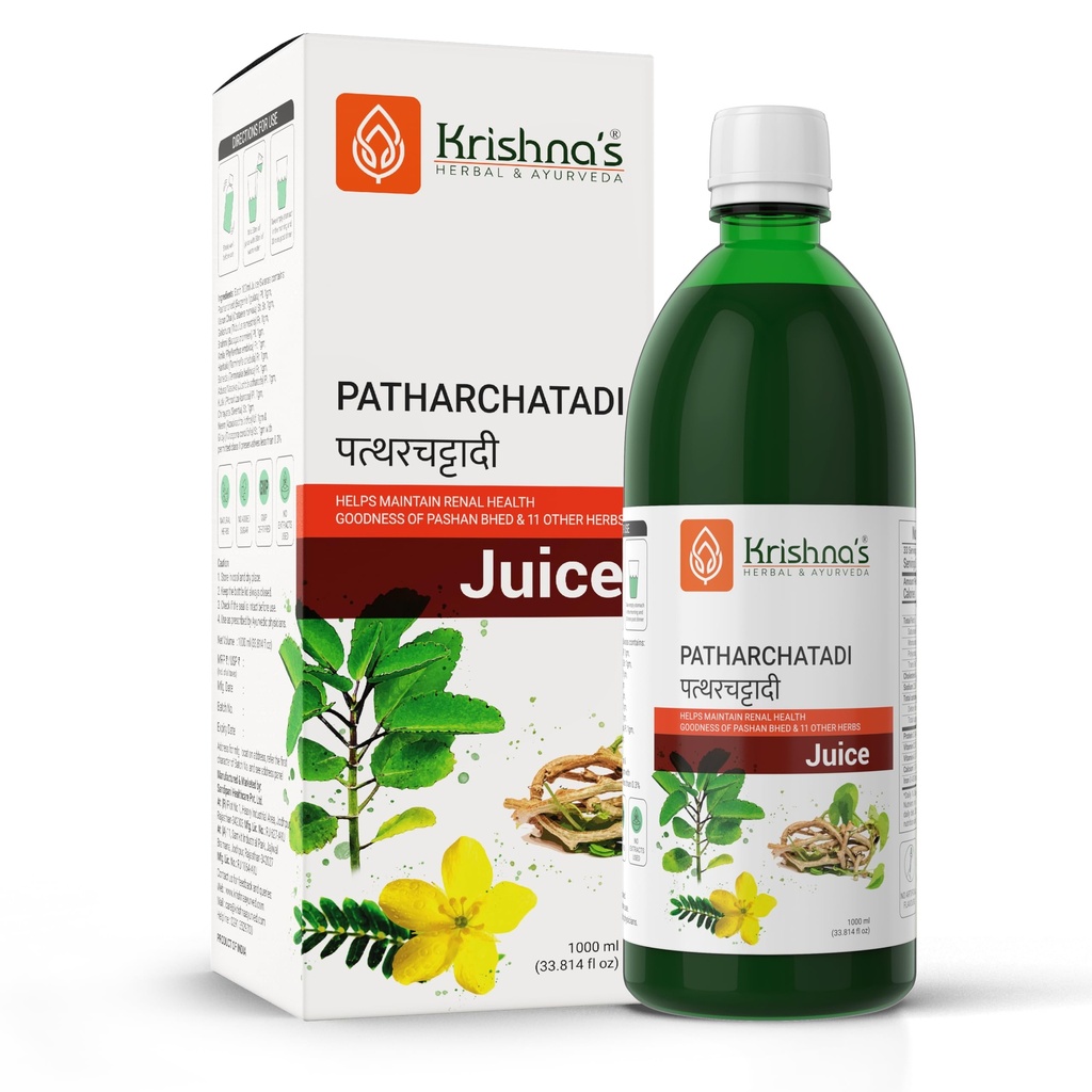 Krishna's Patharchatadi Juice - 1000 ml, Goodness of Pashanbhed, Adulsa, Kutki & Amla, Blend of Ayurvedic Herbs for Kidney - Pack of 1
