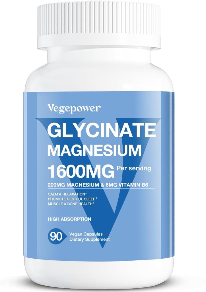 Magnesium Glycinate 200mg, High Absorption Vegan Magnesium Supplement, Fully Chelated Magnesium Zinc Vitamin D & B6, Magnesium Bisglycinate for Sleep, Bone & Muscle Health, Nerve, Non-GMO, 90 Capsules