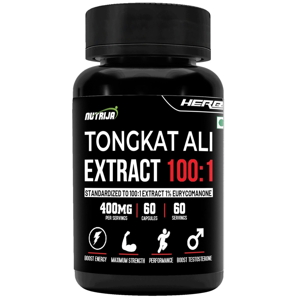 NutriJa Longjack 100:1 Extract 400mg Capsules | Standardized to 100:1 with active 1% Eurycomanone (60 Capsules)
