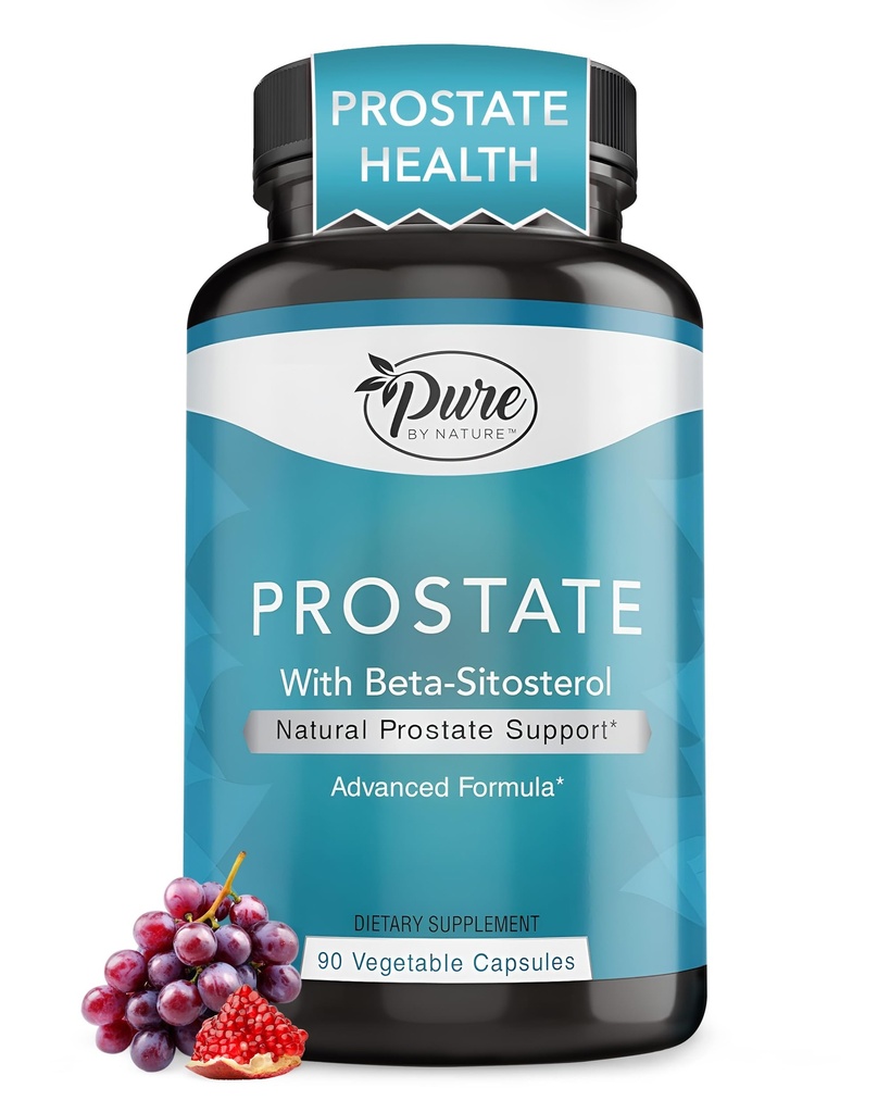 Pure By Nature Prostate Supplement for Men, Beta Sitostérol Prostate Health Supplement with Zinc for Urinary Tract Support, Ease Frequent Urination & Améliored Sleep, sans gluten, non-OGM 90 Capsules