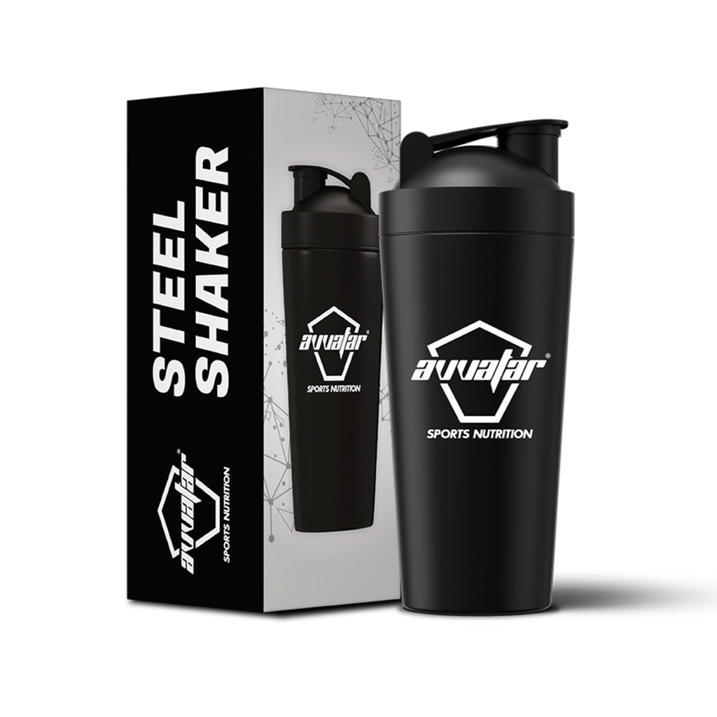 avvatar STEEL SHAKER | Black | 750ml | Stainless Steel Shaker | Leakproof and Easy Mixing