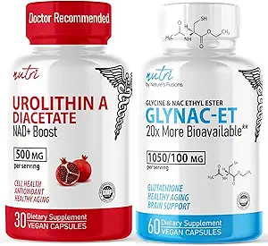 Nature's Fusions Urolithin A Diacetat 500mg & GlyNAC-ET (60 Kapseln) Energy Booster Supplement