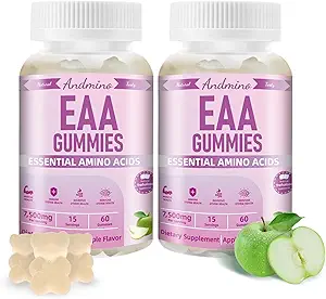 EAA-Gummien 7500 mg, BCAA-Gummien, Aminosäuren Beilage für Muskel, Immun, Nervous & Digestive Health, für Erwachsene & Kinder, Non-GMO, Vegan, Glutenfrei, Apple Flavor, 120