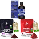 Estratto di mirtillo selvatico per gli occhi USDA Organic 3.4oz Bottiglia, Polvere di lampone rosso nero Bundle 5 Ounce Bag, congelare lamponi asciugati per cuocere Smoothies frutta disidratata