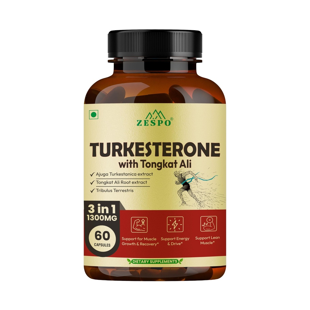 Zespo Turkesterone 1300mg Supplement for Men with Tongkat Ali, 60 Caps