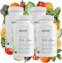 SUBSTANCE. 4-Pck Natur's Sustenance Daily Greens, Daily Fruit and Veggies Supplement - Enhance Energy, Mental Clarity - Obst und Gemüse Beilagen - US Made, Vegan-Friendly - 120 Servietten.