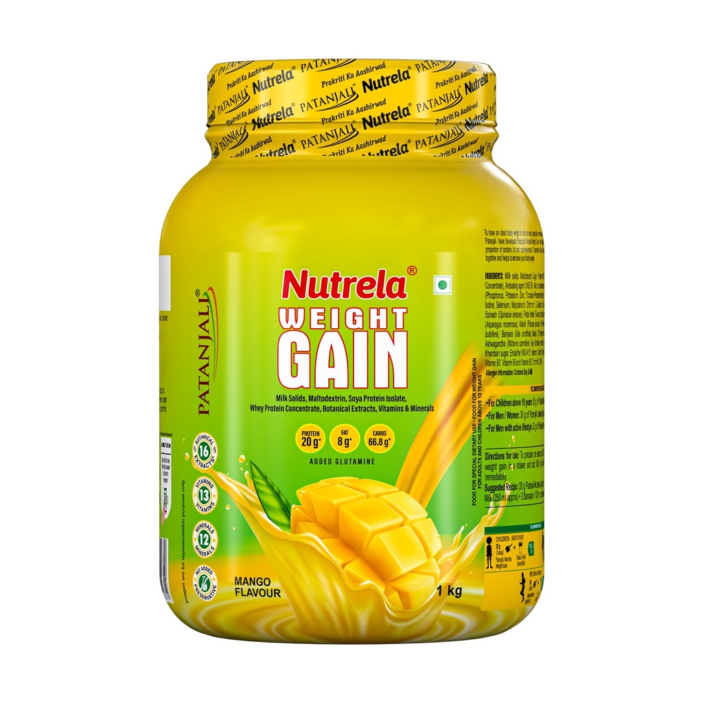 NUTRELA Weight Gainer Powder| 1Kg Mango Flavour | High-Calorie Mass Gainer With Vitamins & Khandsari Sugar | Ideal For Men & Women