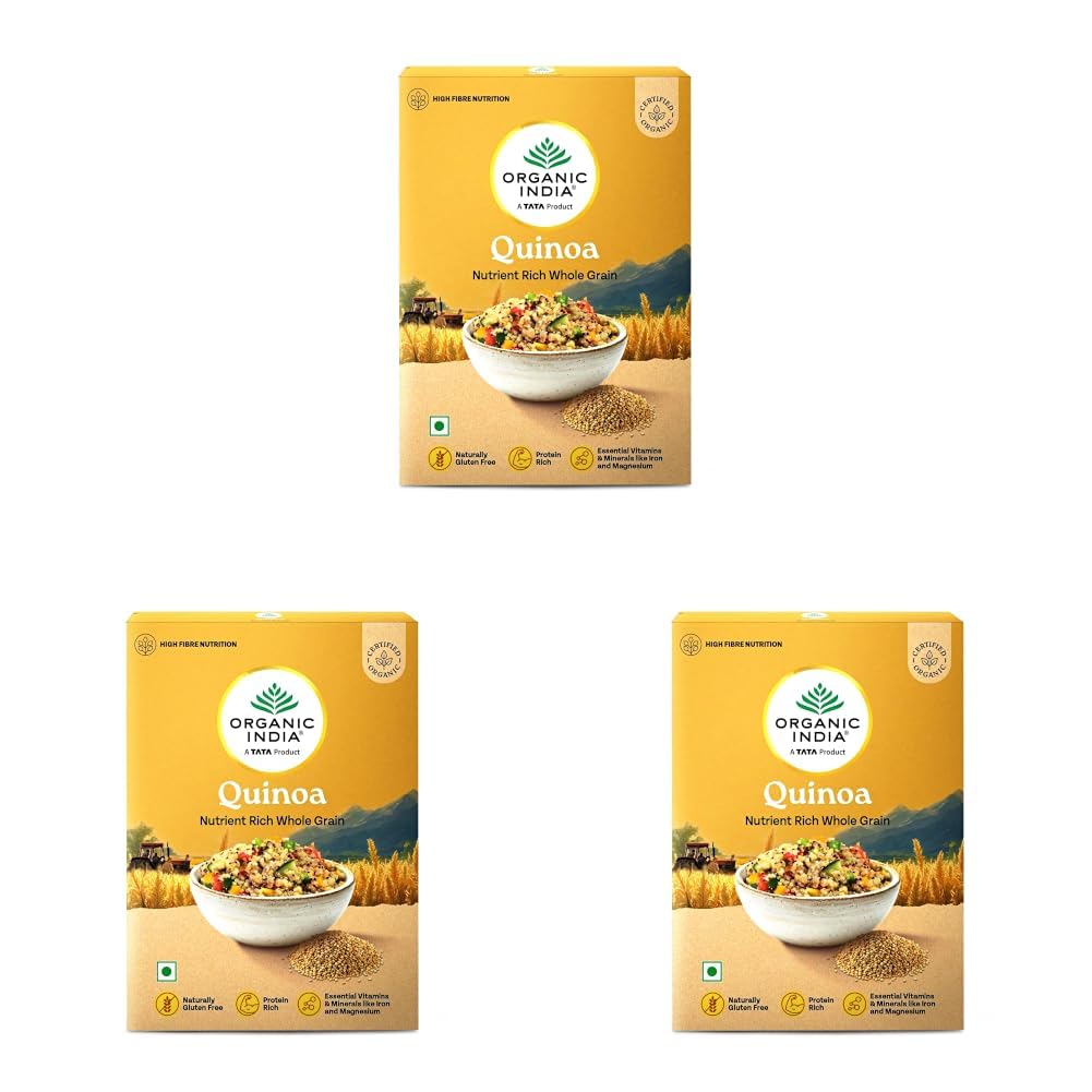 A TATA Product – Organic India Quinoa – 500g | Nutrient-Rich Whole Grain | Protein-Rich | Gluten-Free | Source of Iron & Magnesium (Pack of 3)